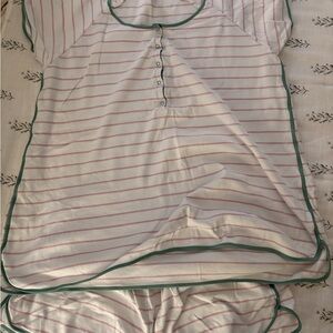 Lake Pajamas Maternity Purple Stripes with Green Trim